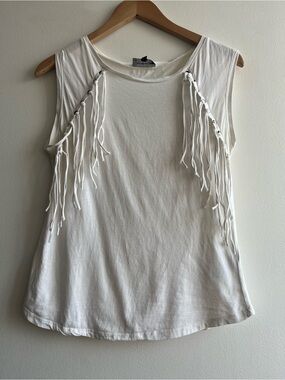 Warehouse Definitives Ivory Fringe Tank Top Boho Western Festival Y2K Sz Small